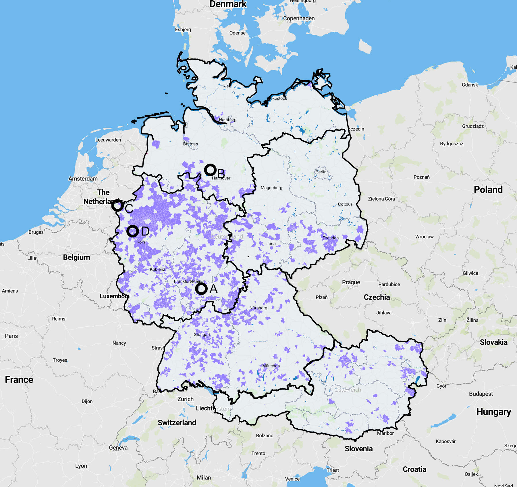 Nitratverteilung in Deutschland und Österreich: <25mg/l
