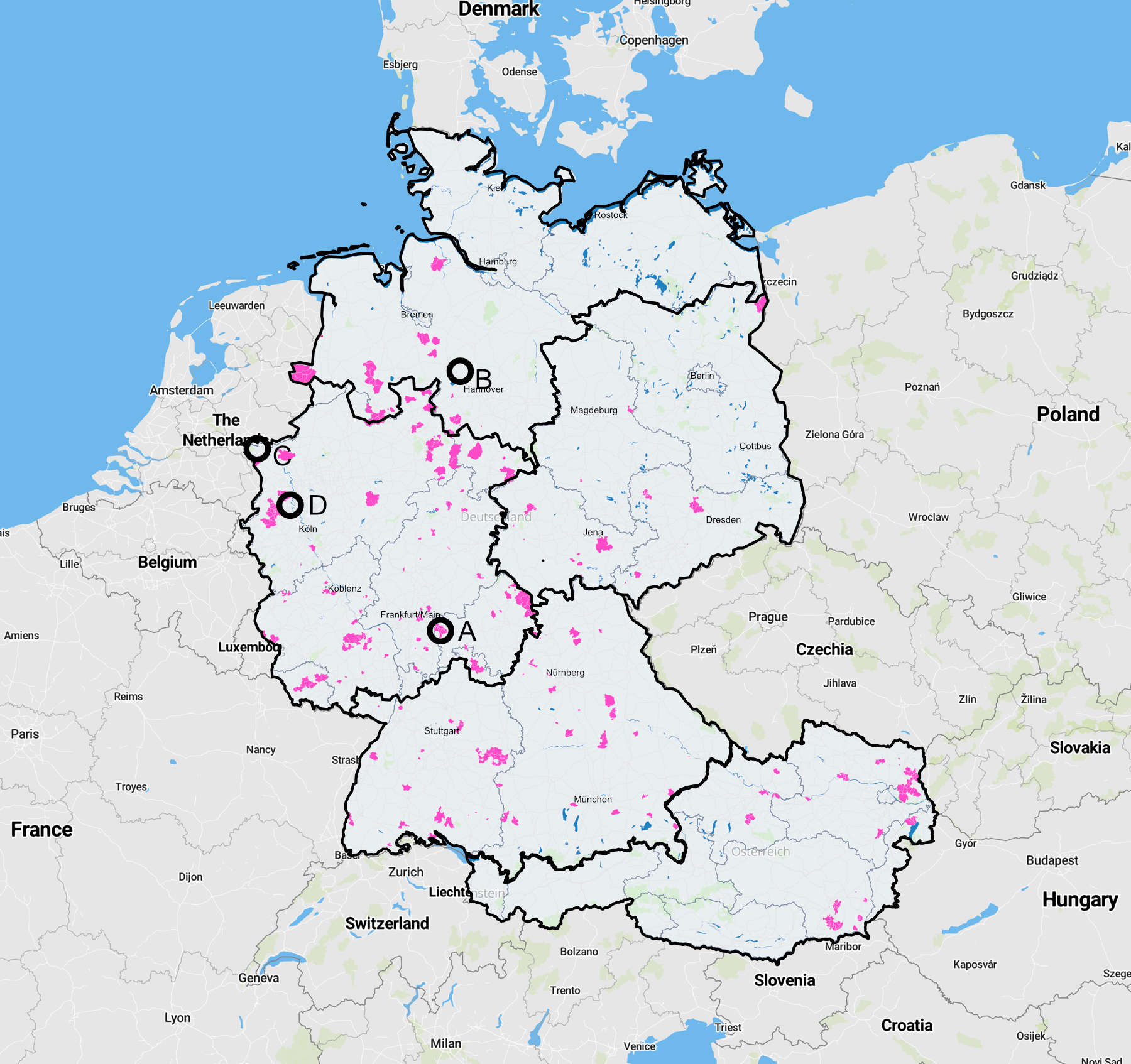 Nitratverteilung in Deutschland und Österreich: <35mg/l